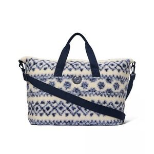 Pink Nation Sherpa Fleece Duffel Bag Travel Weekend Blue Fair Isle Print